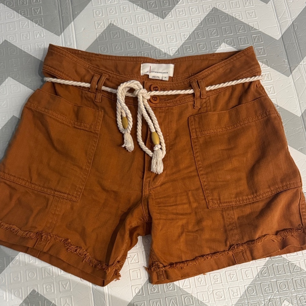 Anthropologie Rust Linen Blend Shorts | Rope Belt | Size 27 | Boho Summer - Picture 4 of 5